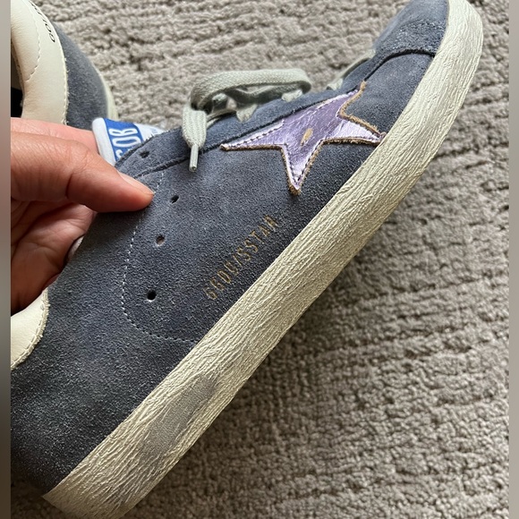 Blue Suede Superstar Sneakers with Purple Star